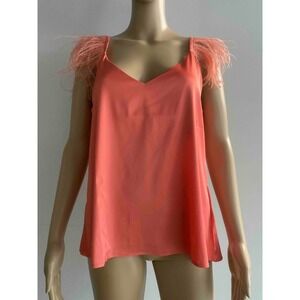 NWT | ITOO‎ Mars Top Feather Strap Sleeveless Coral Blouse Party Tank Size M
